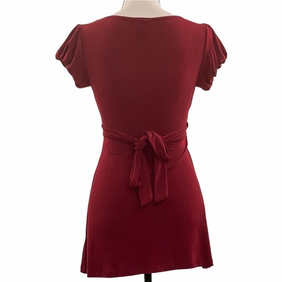 ING Red Embellished Short Sleeve Tie Back Tunic - Picture 2 of 12